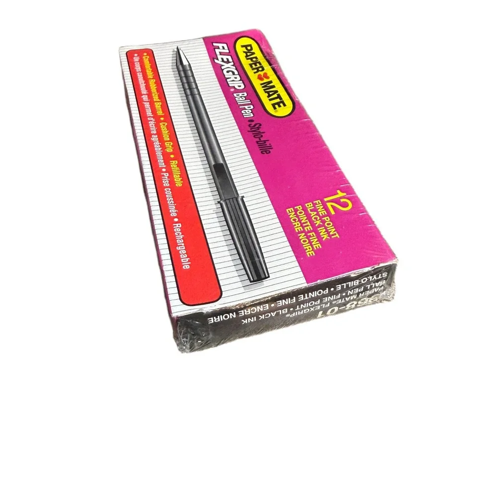 Paper Mate FlexGrip Ballpoint Pens Fine Point‎ Black Ink 12 Count 968-01 NEW Box